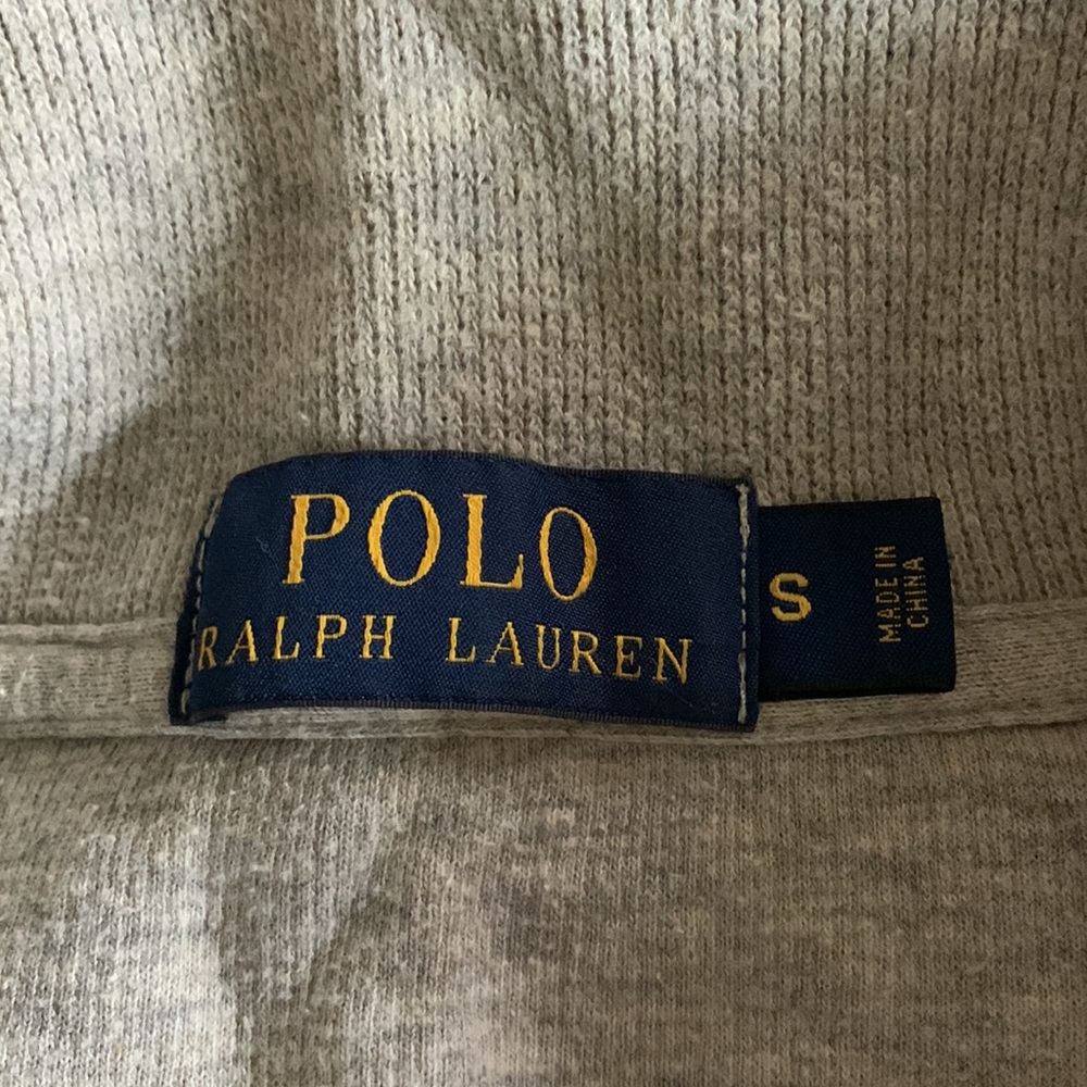 4 Ralph Lauren 1/4 zip sweaters.  navy/cream stripe, gray, melon and navy. - Picture 2 of 2